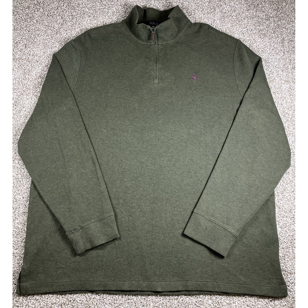 Polo Ralph Lauren Men's‎ 1/4 Zip Sweater Green Size 2XL Estate Rib Preppy